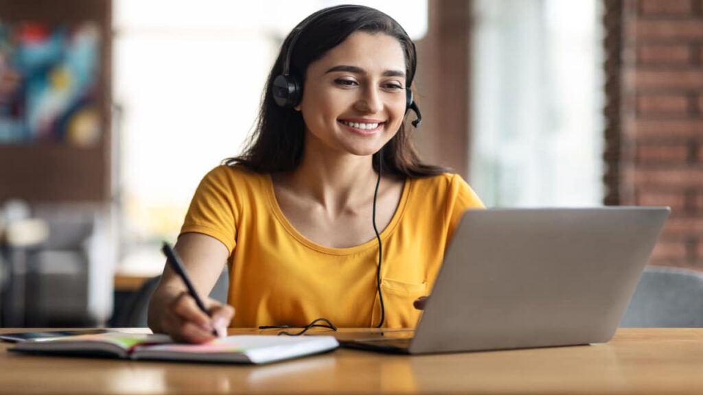 Woman working on laptop