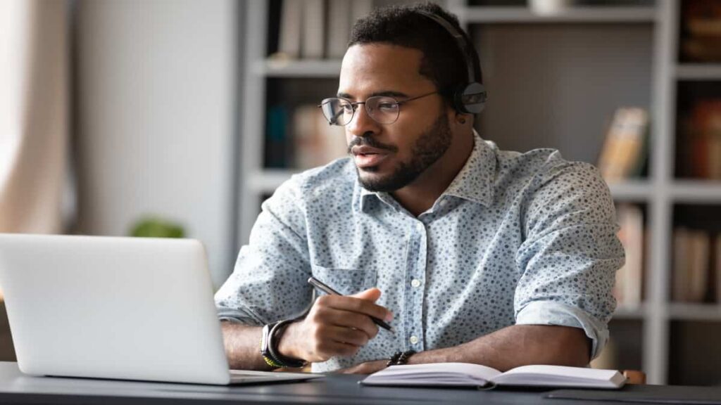 black young man studying