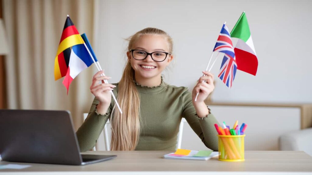Blond girl with flags